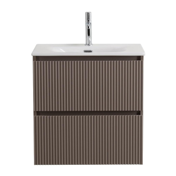База под раковину BELBAGNO UNO-600-2C-SO-СO подвесная с фрезерованными ручками по всей длине фасада с двумя выкатн. ящ., Бежевый матовый, 600x455x608,